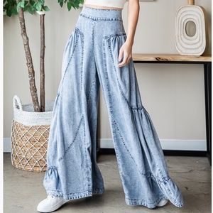 Oli & Hali Mineral Washed Denim Tencel Pants Women’s Wide Leg Jeans High waist